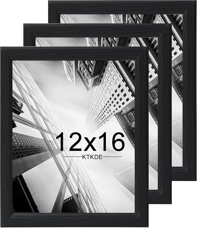KTKDE 12x16 Picture Frame Set of 3,black Wooden frames, Vertical & Horizontal Wall Hanging for Wall Display,Studio Gallery Photo Frame for Photos, Posters & Art Prints