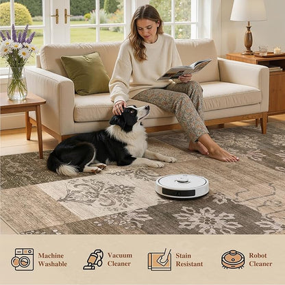 UERMEI 6x9 Area Rug Washable, Brown Modern Geometric Rugs for Living Room, Non-Slip Patchwork Carpet, Stain Resistant Low-Pile Foldable Rug for Bedroom Dining Room - Warm Brown