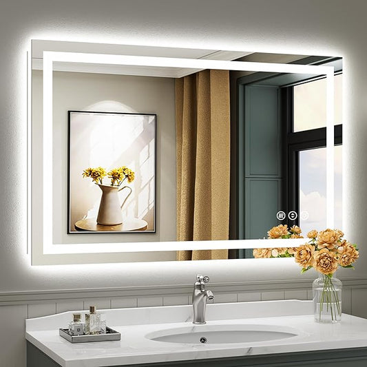 Briivue 48x30 Inch LED Bathroom Mirror with Lights, Backlit & Front Lit, Anti-Fog Lighted Bathroom Vanity Mirror for Wall, Memory Function, Dimmable, HD Tempered Glass, Shatter-Proof
