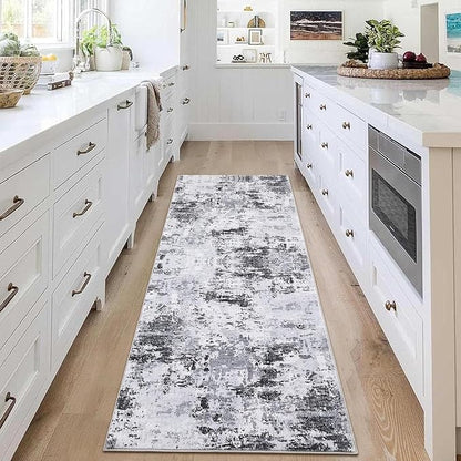 ROYHOME Modern Abstract 2x10 Runner Rug Non Slip Non Shedding Low Pile Stain Resistant Rug for Hallway Kitchen Bedroom,Grey