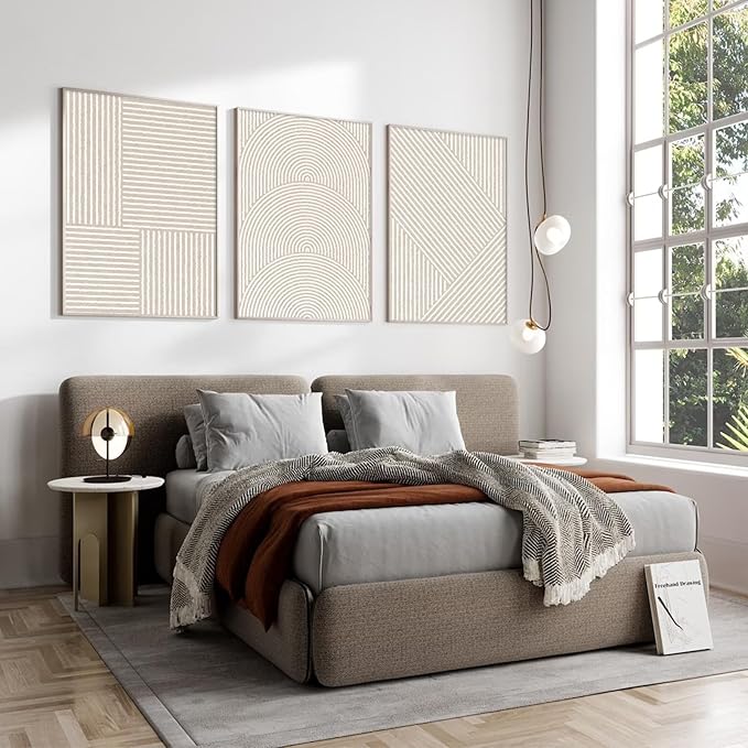 Beige Abstract Wall Art Pictures Set of 3 Boho Modern Canvas Wall Decor Neutral Line Wall Art Minimalist Art Abstract Beige Prints Painting Modern Artwork for Living Room Bedroom 16x24 Inch UNFRAMED