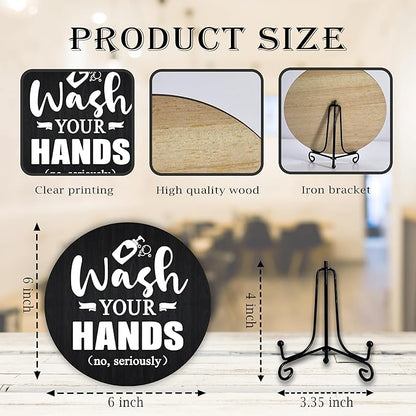 Funny Bathroom Decor, Wash Your Hands Sign, Modern Farmhouse Bathroom Decor, Hand Washing Signs For Home, Restroom Decor Plaque With Stand, Half Bath Decor, Farmhouse Rustic Bathroom Decor-44