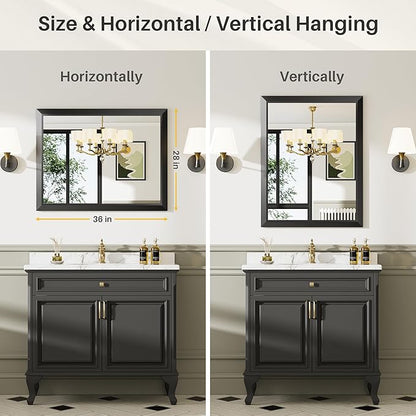 Briivue 28x36 Inch Black Bathroom Mirror for Wall, Thick Metal Framed Rectangle Mirrors for Over Sink, Bedroom, Living Room, Entryway, Anti-Rust, HD Tempered Glass