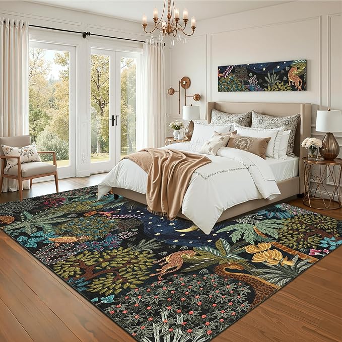GarveeHome Area Rugs 8x10 for Living Room, Jungle Animal Large Washable Rug Soft Non Slip Backing Floor Mat Carpet Indoor Thin Accent Rug for Bedroom Dining Room Playroom Nursery Home Decor