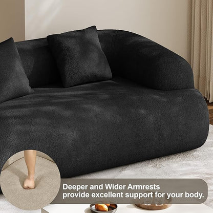 75" Boneless Cloud Loveseat, Modern Cute Curved Chenille Sofa, 2 Seater Compression Couch with 2 Pillows, No Assembly Required for Apartment Living Room, Black