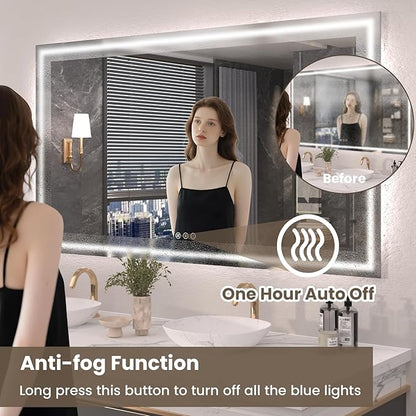 Snowdool 72"X36" LED Bathroom Mirror with Front Lights and Backlit, Anti-Fog, Dimmable, Shatter-Proof Tempered Glass, Lighted Bathroom Vanity Mirror for Wall with 3 Colors, Memory Function