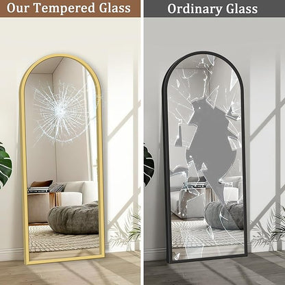 GlasFlength Full Length Mirror with Stand - 56" x 19" Arched Aluminum Alloy Frame Full Body Mirror, Standing Hanging or Leaning Wall Floor Mirror for Bedroom Living Room Entryway, Gold