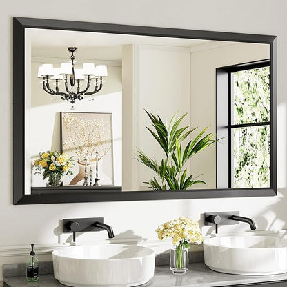 Briivue 60x36 Inch Black Bathroom Mirror for Wall, Thick Metal Framed Rectangle Mirrors for Over Sink, Bedroom, Living Room, Entryway, Anti-Rust, HD Tempered Glass