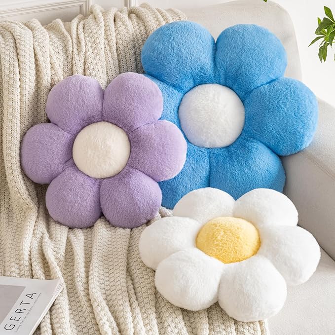 Flower Pillows, Decorative Pillows for Couch, Cute Daisy Pillow for Bed, Flower Shaped Decorative Throw Pillow Room Decor (Lavender Purple, 19.6 Inches)