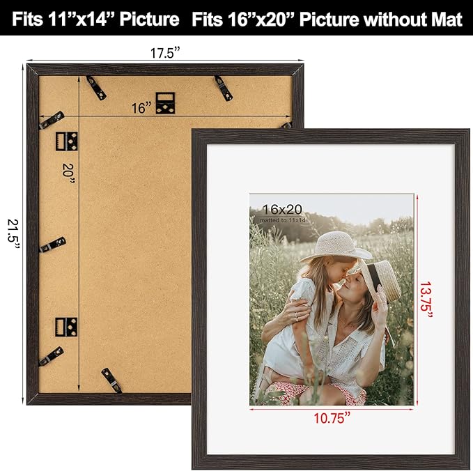 Momentworth 16x20 Picture Frame with Mat for 11x14 Set of 3, Distressed Black Wood Grain 16x20 Frames for Wall Mounting (3 Pack, Black)