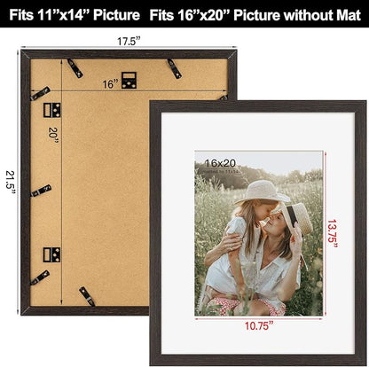 Momentworth 16x20 Picture Frame with Mat for 11x14 Set of 3, Distressed Black Wood Grain 16x20 Frames for Wall Mounting (3 Pack, Black)
