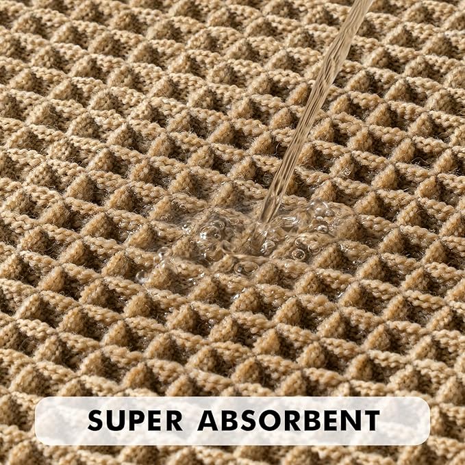 MIULEE Set of 2 Waffle Bathroom Rugs, Boho Bath Rugs Non Slip Washable, Super Absorbent Bath Mats, Ultra Soft Rubber Backed Shower Mats for Bathroom Floor, Tub and Shower, Brown, 17x24 Inch