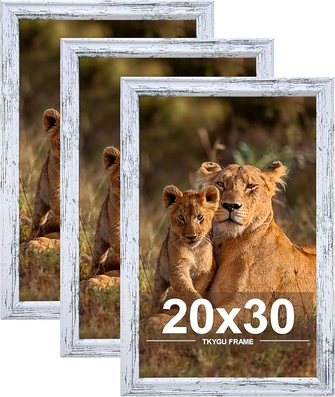 20x30 Picture Frame set of 3, Woode Frame Rustic White, Vertical & Horizontal Wall Hanging Large Studio Gallery Poster Frame for Photos, Posters & Art Prints best gift