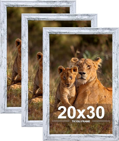 20x30 Picture Frame set of 3, Woode Frame Rustic White, Vertical & Horizontal Wall Hanging Large Studio Gallery Poster Frame for Photos, Posters & Art Prints best gift