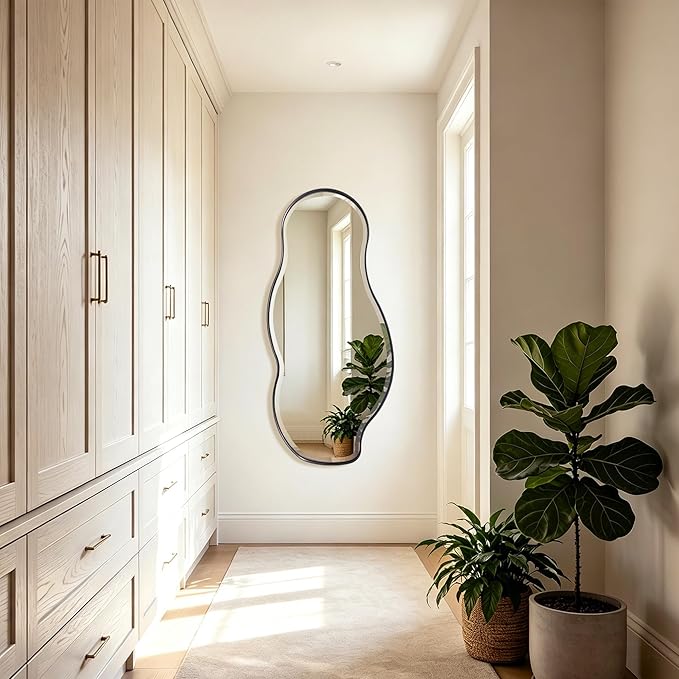 POZINO Irregular Beveled Mirror, 53"x24" Premium Bathroom Vanity Mirror with Metal Frame, Large Asymmetrical Organic Wall Mirrors for Living Room Bedroom Hallway Entryway, Horizontal/Vertical Hanging