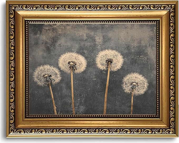 WZGZXU Gold Framed Wall Art Vintage Dandelion Wall Decor Botanical Pictures Canvas Art Farmhouse Paintings Antique Artwork For Living Room Bedroom 8x10in