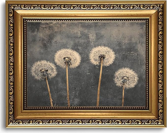 WZGZXU Gold Framed Wall Art Vintage Dandelion Wall Decor Botanical Pictures Canvas Art Farmhouse Paintings Antique Artwork For Living Room Bedroom 8x10in