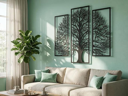 Vailla Tree of Life Wall Art Decor Set of 3 Wall Hanging Sculpture Modern Wall Home Decoration 3D Textured Sculptures for Living Room Bedroom Office Dinnig Room 3 Panels Family Tree Wall Hangings