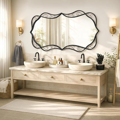 Besdomus Large Bathroom Black Mirror: 30"x60" Scalloped Modern Long Full Length Vanity Wall Mirror - Farmhouse Decorative Vertical or Horizontal Hanging for Living Room/Bathroom/Hallway/Bedroom