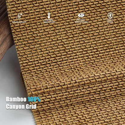 Motorized Bamboo Roman Shades, Motorized Blinds with Remote Compatible with Homekit, Alexa GoogleHome, Smart Wood Woven Shades for Indoor Windows, Customize, Canyon Grid