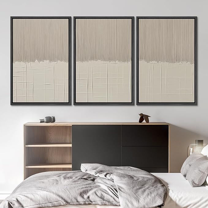 SIGNLEADER Framed Canvas Print Wall Art Set Beige Abstract Neutral Illustrations Minimal Decorative Bohemian Nordic for Living Room, Bedroom, Office - 16"x24"x3 BLACK
