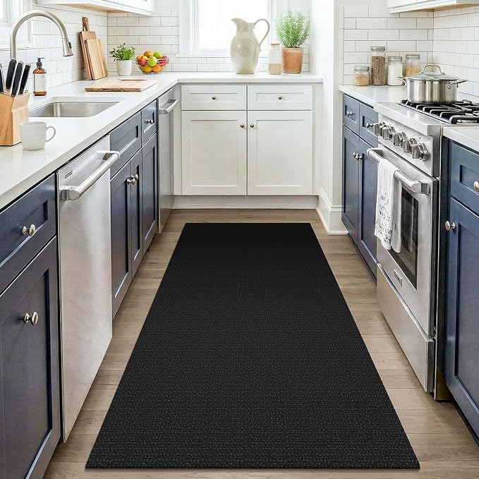 KOZYFLY Black Washable 3x4 Woven Entry Area Rug, Braided Throw Rugs for Entryway, Non Slip Door Mat Indoor Outdoor Entrance, Front Porch Foyer Carpet for Kitchen, mudroom, Bathroom, Black/Dark Grey