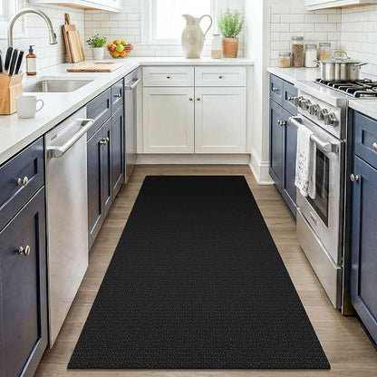 KOZYFLY Black Washable 3x4 Woven Entry Area Rug, Braided Throw Rugs for Entryway, Non Slip Door Mat Indoor Outdoor Entrance, Front Porch Foyer Carpet for Kitchen, mudroom, Bathroom, Black/Dark Grey