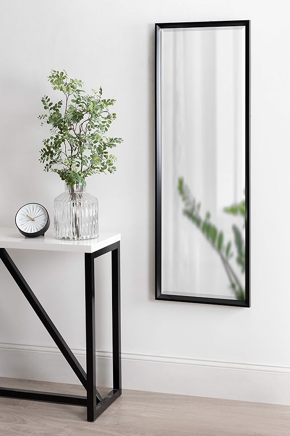 Kate and Laurel Calter Modern Framed Full Length Beveled Wall Mirror, 17.5x49.5 Black