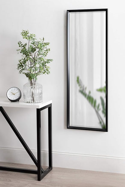 Kate and Laurel Calter Modern Framed Full Length Beveled Wall Mirror, 17.5x49.5 Black