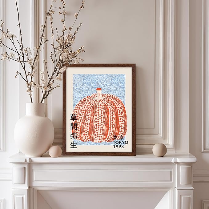 Poster Master Vintage Poster - Pumpkin Forever Print - Tokyo Art - Infinity Dots Art - Chic Gift for Men, Women - Perfect Decor for Living Room, Bedroom, Office, 8x10 Brown Framed