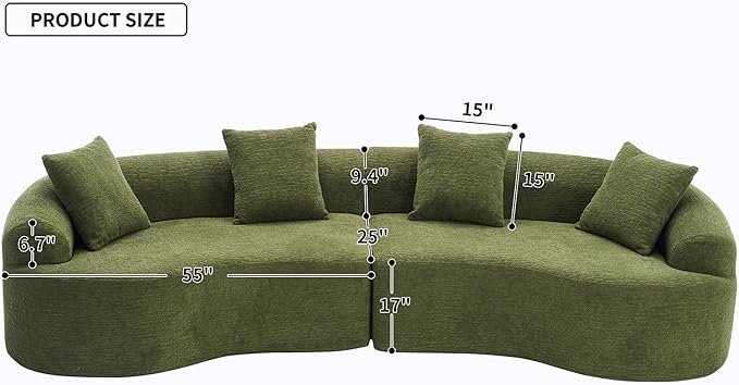 KEIKI Curved Chenille Modular Sectional Couches with Pillows, 4 Seater Oversized Upholstered Luxury Plush Cloud Sofa for Living Room Apartment, Full Compression Sponge,