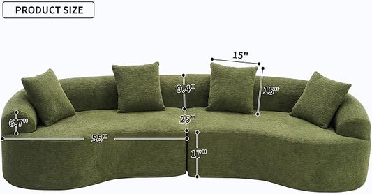 KEIKI Curved Chenille Modular Sectional Couches with Pillows, 4 Seater Oversized Upholstered Luxury Plush Cloud Sofa for Living Room Apartment, Full Compression Sponge,