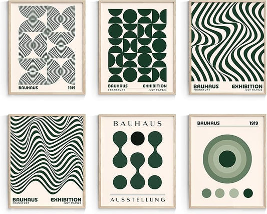 Habseligkeit Green Wall Art Prints, Absteact Room Decor, Posters for Girls Room Aesthtic, Girls Dorm Wall Decor Set of 6, 8x10 in