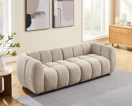 VANOMi 88" Oversized Boucle Sofa, Modern Upholstered Tufted Cloud Couch, Deep Seat Boucle Sofa,Cozy Modern 3 Seater Couch for Living Room, Bedroom, Apartment