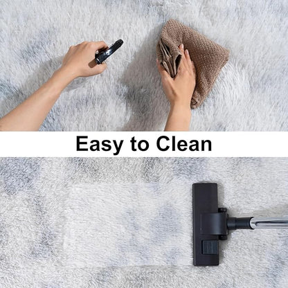 Ultra Soft Runner Rugs with Upgraded Non-Slip Rubber Backing & Thick Memory Sponge, 2x6 Feet Fluffy Shag Throw Area Rug for Bedroom Hallway Living Room Tie-dye Light Grey