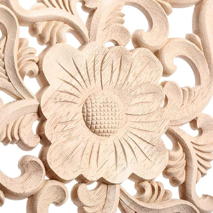 Wood Carved Appliques, 1Pc Wooden Decorative Onlays, MUXSAM Unpainted Furniture Center Decals for Cabinet Dresser Bed Door Wall Wardrobe Ceiling Decoration Home DIY Project, 15x10.5cm/5.9"x4.13"