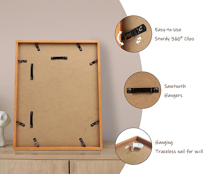 18x24 Picture Frame with Mat for 16x20, Natural Teak Wood Handcrafted Rounded Corner with Plexiglass, Vertical or Horizontal Display Photo Gallery Poster Wall Mounting Frame