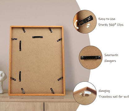 18x24 Picture Frame with Mat for 16x20, Natural Teak Wood Handcrafted Rounded Corner with Plexiglass, Vertical or Horizontal Display Photo Gallery Poster Wall Mounting Frame