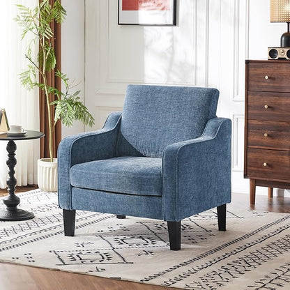 VINGLI Mid Century Modern Accent Chair Set of 2,Navy Blue Chenille Chairs for Living Room Upholstered Armchair with Scooped Arms for Bedroom,Apartment,Studio,Office,Waiting Room