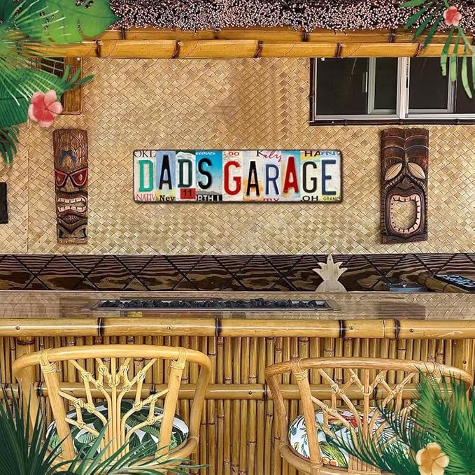 Dad Sign - Dad's Garage Metal Sign - Perfect Gifts for Dad From Daughter or Son, Step Dad Gifts, Things To Get Your Dad For Christmas, License Plate Design Garage Signs for Men