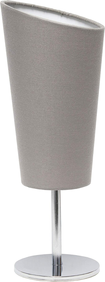 Simple Designs LT2061-GRY Mini Chrome Angled Fabric Shade Table Lamp, Gray