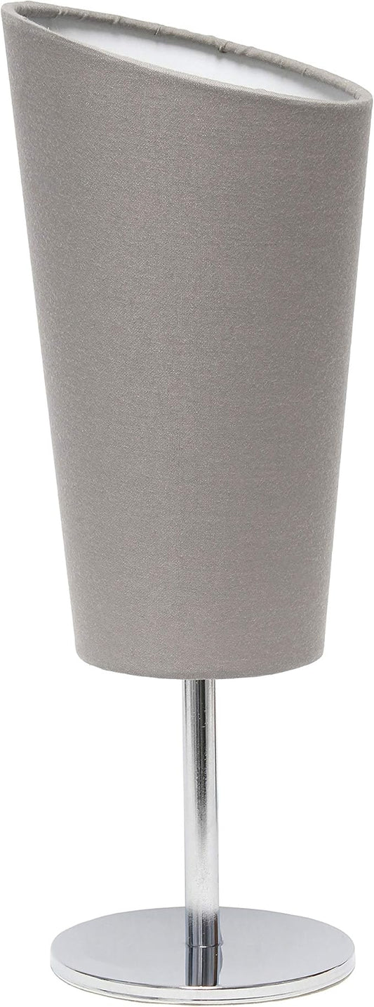 Simple Designs LT2061-GRY Mini Chrome Angled Fabric Shade Table Lamp, Gray