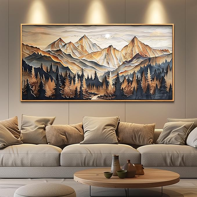 Wood Farmed Canvas Wall Art For Living Room Large Wall Decor For Office Bedroom Decorations Mountain Landscape Pictures Abstract Painting Artwork Room Wall Mural Aesthetic Home Decor 30x60 In