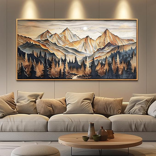 QIYILEXWART Wood Farmed Canvas Wall Art For Living Room Wall Decor For Bedroom Office Wall Decoration Mountain Landscape Painting Abstract Pictures Artwork Room Aesthetic Home Decor 20x40 In