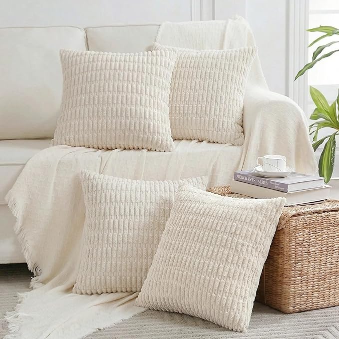 Fancy Homi 4 Packs Decorative Throw Pillow Covers for Living Room Couch Bed, Modern Farmhouse Boho Home Décor Accent Cushion Case, 14" x 14", Cream