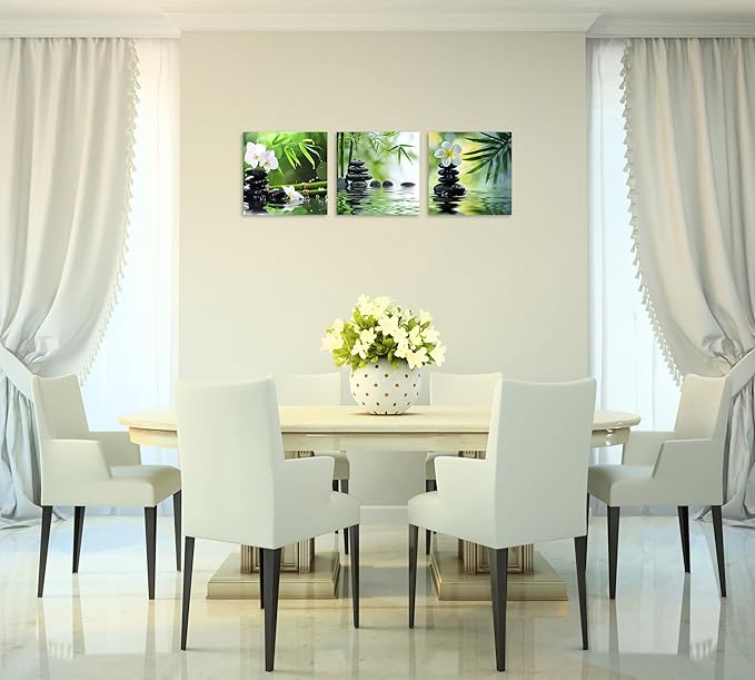 TutuBeer 3 Panels Zen Canvas Wall Art Spa Wall Art Spa Stones White Orchid Flower and Green Bamboo Pictures Prints on Canvas for Home Office Wall Decor Stretched and Framed Each Panel 20x20inch