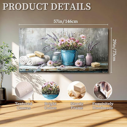 SERIMINO Still Life Large Wall Art, Nature Wildflower Canvas Art Prints, Cozy Scene Retro Aesthetic Painting, Earthy Wall Pictures for Living Room Bathroom Laundry Room Rustic farmhouse Decor 29"X57"