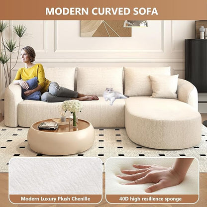 Settab 111" Modular Sectional Couches Luxury Modern Curved Back Sofa,Minimalist Comfy L-Shape Boneless Cloud Couch for Living Room Apartment,(Right Facing Chaise,White)