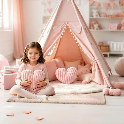 12.9 Inch Pink Heart Pillow Cute Soft Decorative Throw Pillows, Heart Shaped Fluffy Faux Fur Pillows Cushions for Couch Sofa Bed Bedroom Room Home Decor Aesthetic (1, Pink, Small-12.9"x9.5")