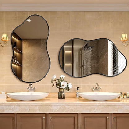 Dorlicecass Irregular Wall Mirror - Wall Mirrors Decorative 20"x36" Black Asymmetrical Mirror Tempered Glass Aviation Aluminum Alloy Frame for Bathroom, Bedroom, Living Room, Cloakroom, Entryway